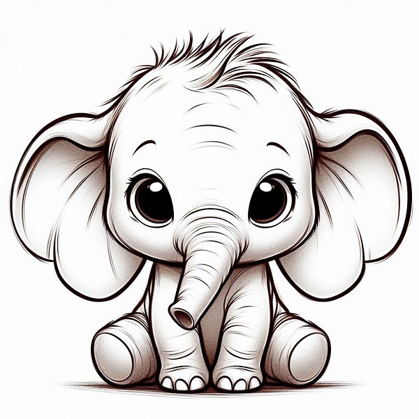 Baby Elephant with Big Ears Drawing