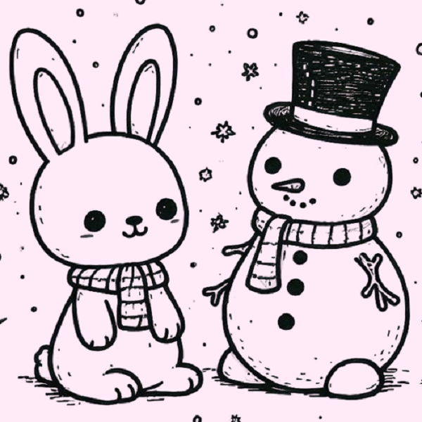 Bunny and a Snowman Drawing