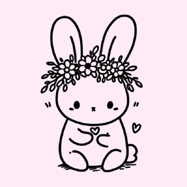 Bunny in a Flower Crown Drawing