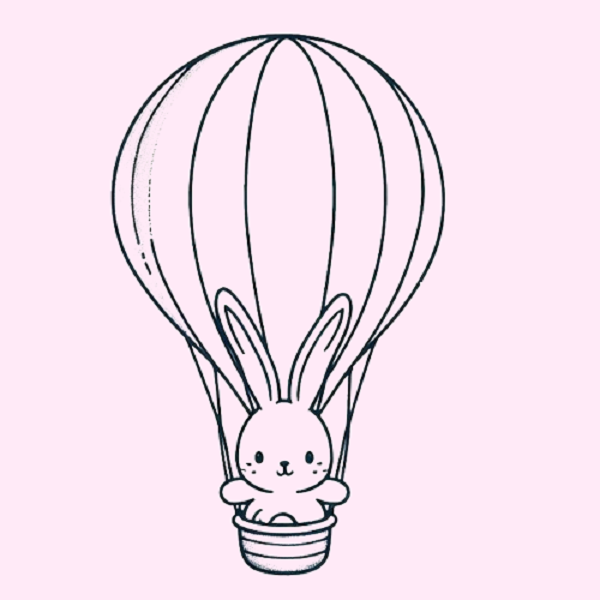 Bunny in a Hot Air Balloon Drawing