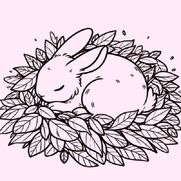 Bunny in a Leaf Pile Drawing