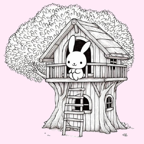 Bunny in a Treehouse Drawing