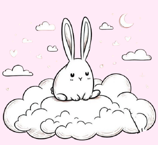 Bunny on a Cloud Drawing