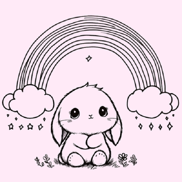 Bunny on a Rainbow Drawing