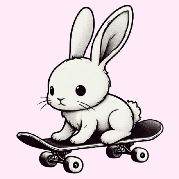 Bunny on a Skateboard Drawing