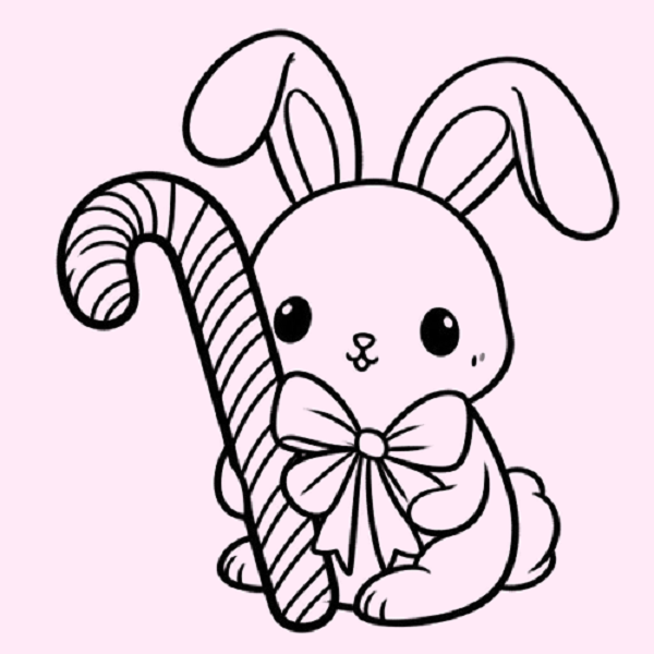 Bunny with a Candy Cane Drawing