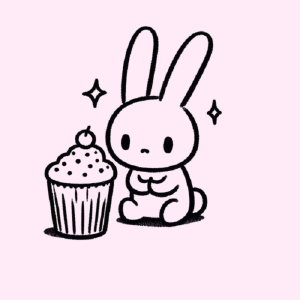 Bunny with a Cupcake Drawing