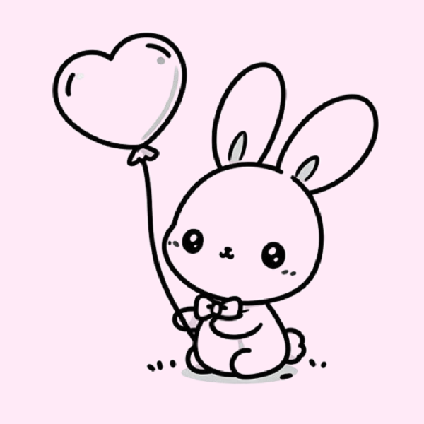 Bunny with a Heart Balloon Drawing