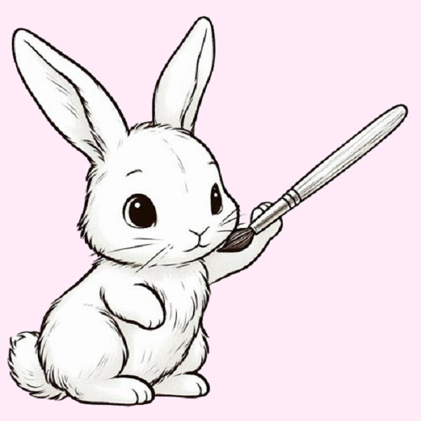 Bunny with a Paintbrush Drawing