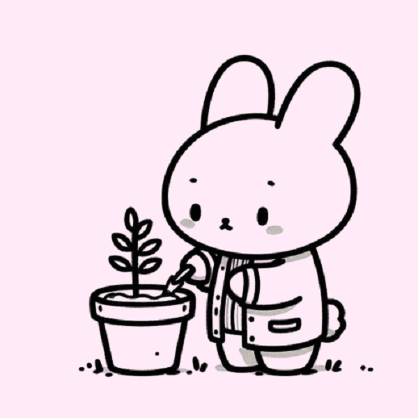 Bunny with a Potted Plant Drawing