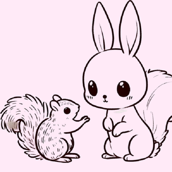 Bunny with a Squirrel Drawing