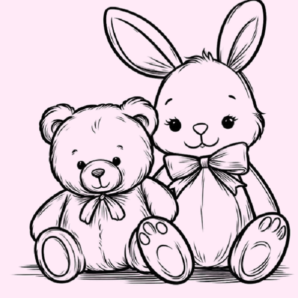 Bunny with a Teddy Bear Drawing