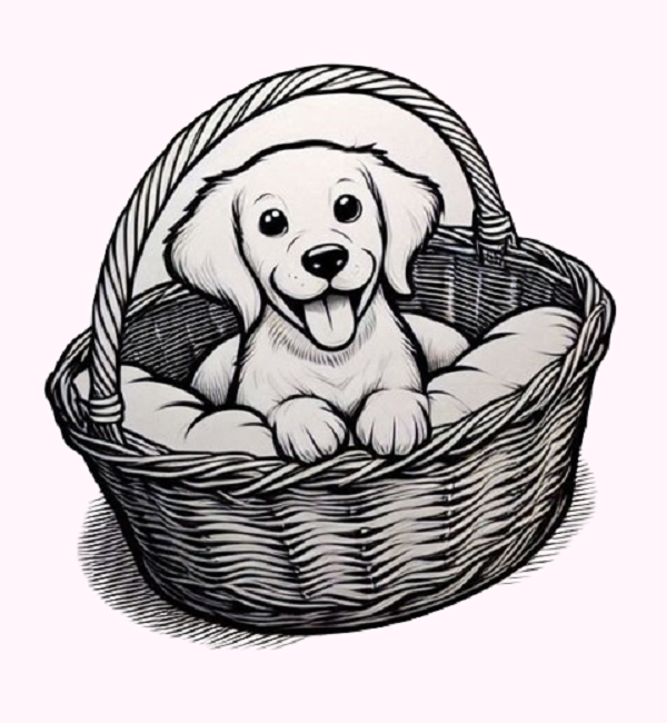 Dog in a Basket Drawing