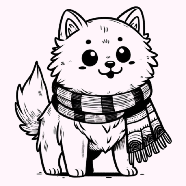 Dog with Scarf Drawing