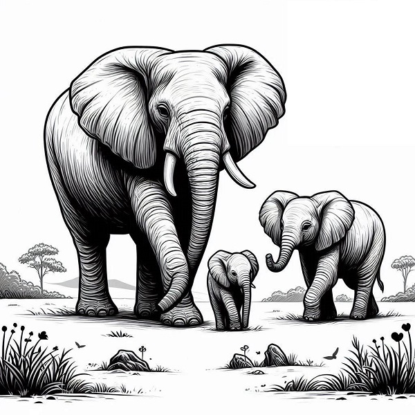 Elephant Family Drawing