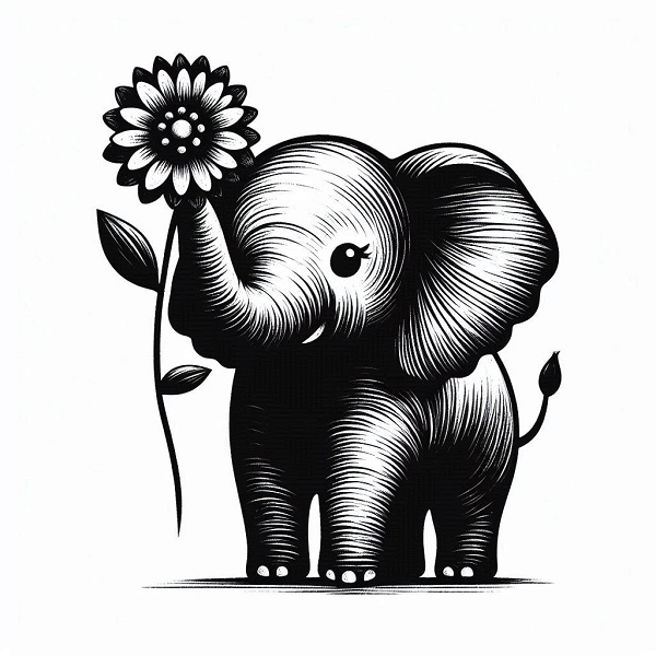 Elephant With A Flower Drawing