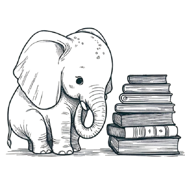 Elephant and Books Drawing