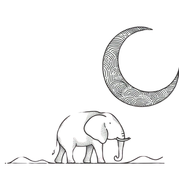 Elephant and Moon Drawing