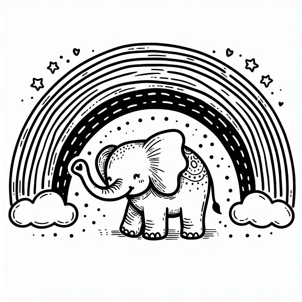 Elephant and Rainbow Drawing