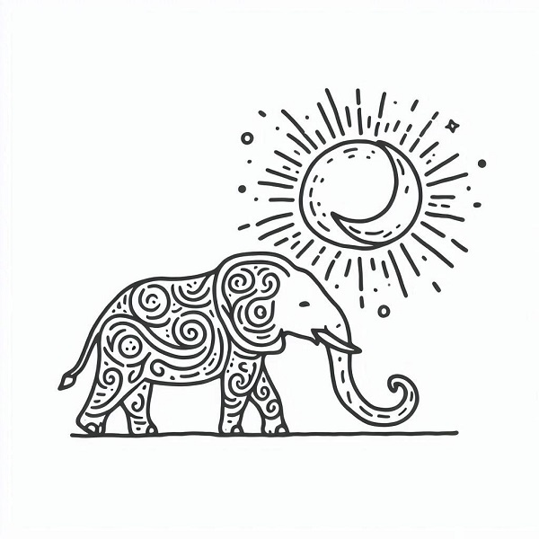 Elephant and Sun Drawing