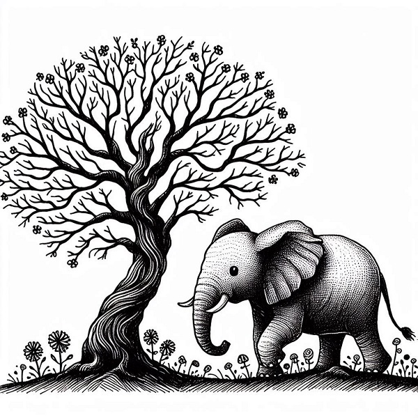 Elephant and Tree Drawing