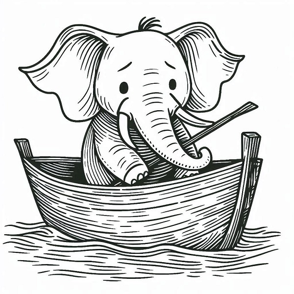 Elephant in a Boat Drawing