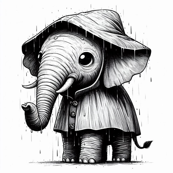 Elephant in a Raincoat Drawing