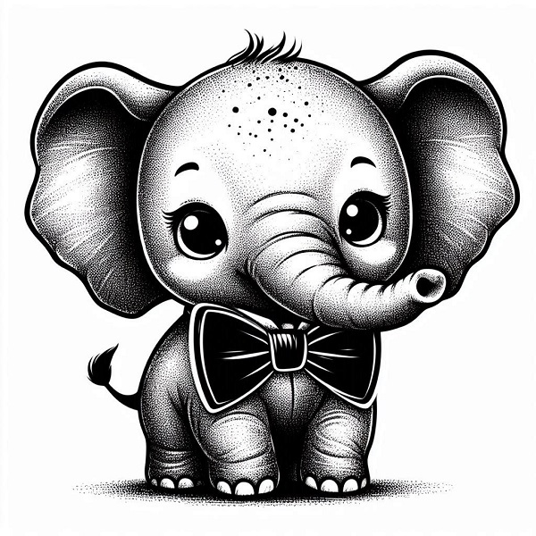 Elephant with Bowtie Drawing