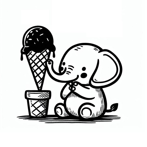 Elephant with Ice Cream Drawing