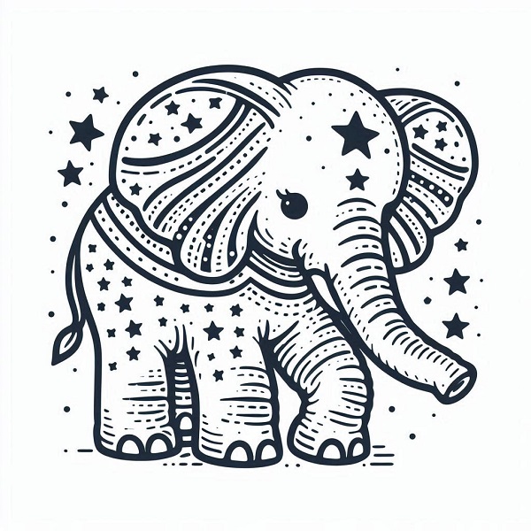 Elephant with Stars and Stripes Drawing