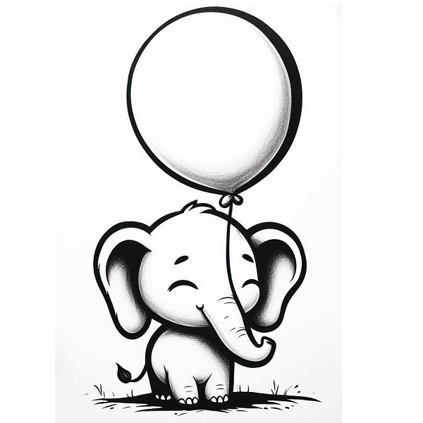 Elephant with a Balloon Drawing