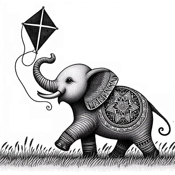 Elephant with a Kite Drawing