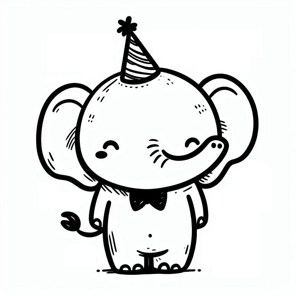 Elephant with a Party Hat Drawing