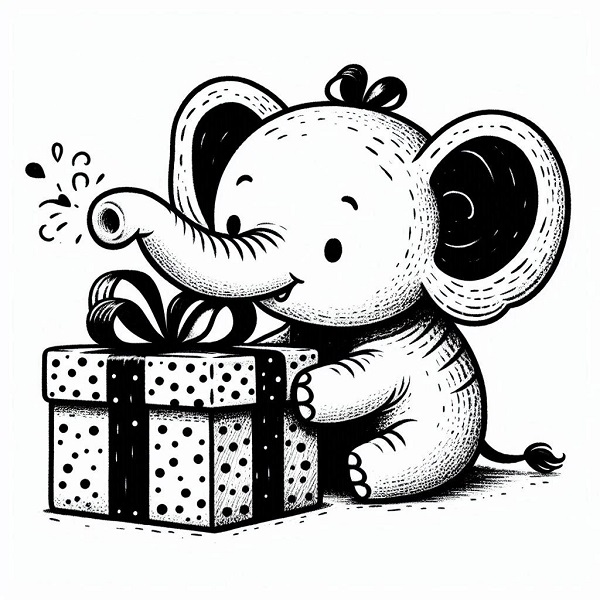 Elephant with a Present Drawing