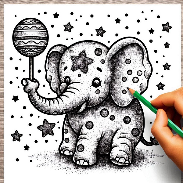 Elephant with a Rattle Drawing 