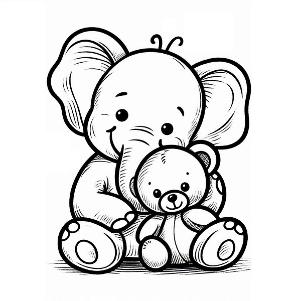 Elephant with a Teddy Bear Drawing