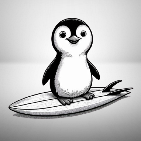 Penguin on a Surfboard