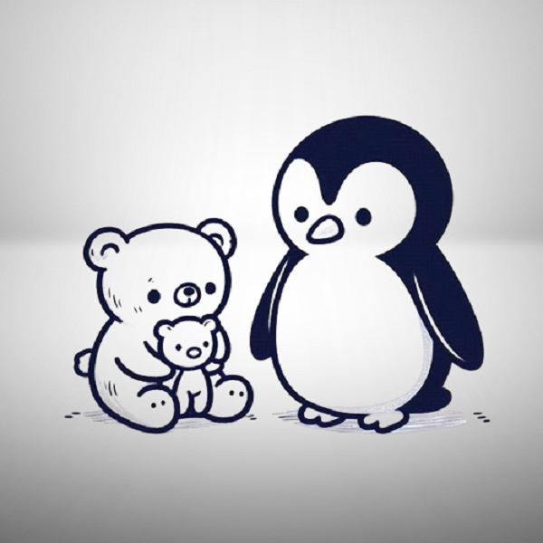 Penguin with a Teddy Bear