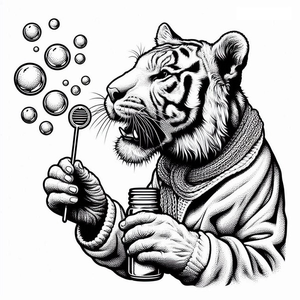 Tiger Blowing Bubbles