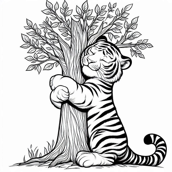 Tiger Hugging a Tree