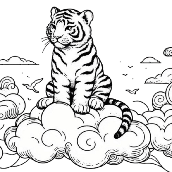 Tiger Sitting on a Cloud