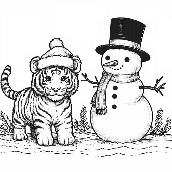 Tiger and a Snowman