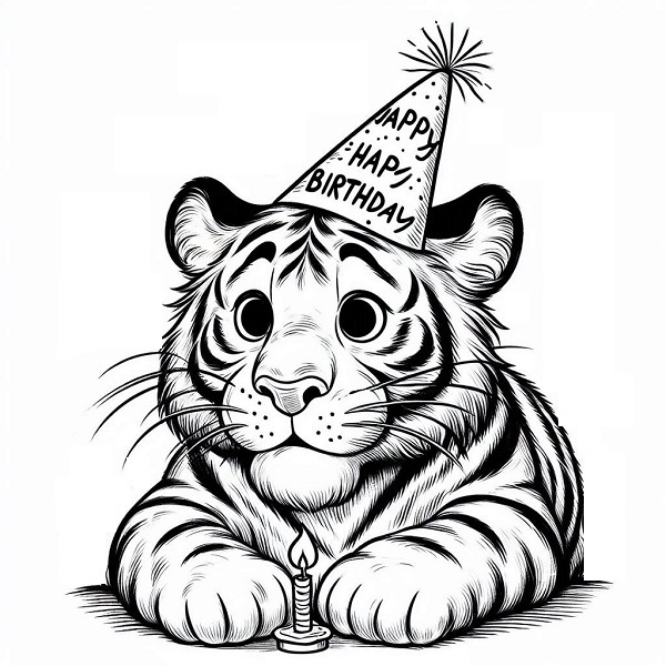 Tiger with a Birthday Hat