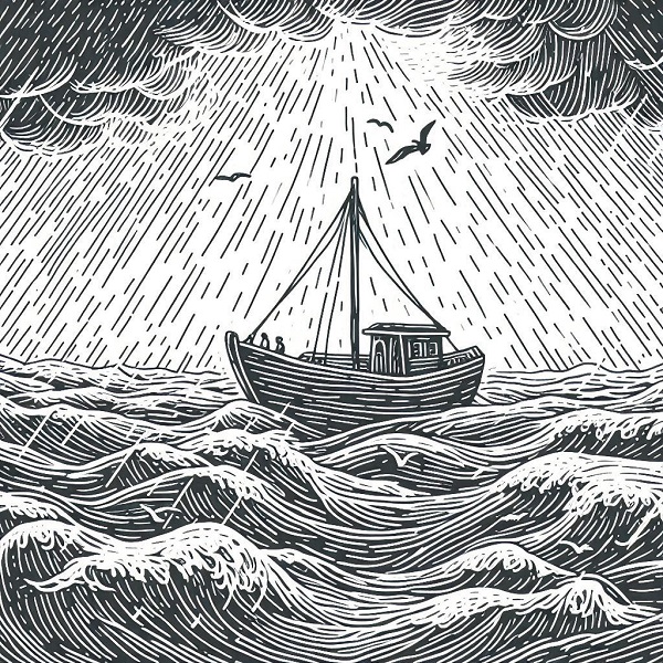 boat in the middle of a stormy sea