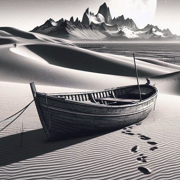 Boat stranded on a sand dune