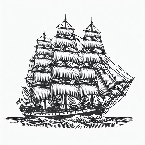 Classic tall ship with multiple masts