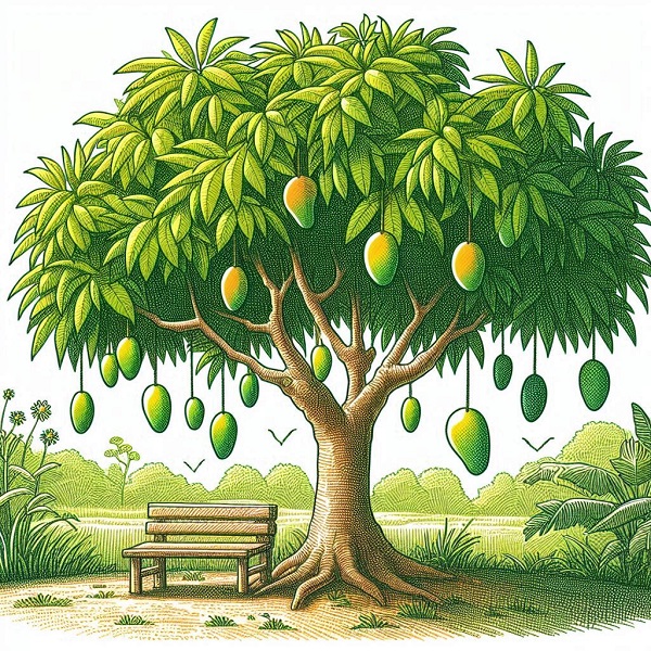 Mango Tree with Hanging Fruits