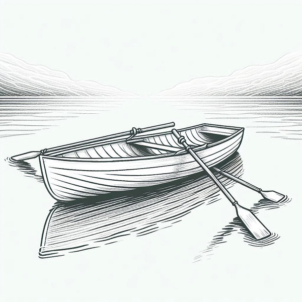 Rowing boat with oars on a lake