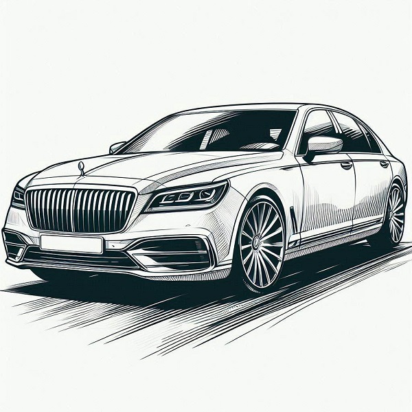 Sketch a luxury sedan with tinted windows