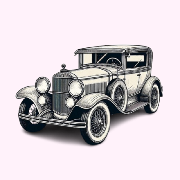 Sketch a vintage car with round headlights